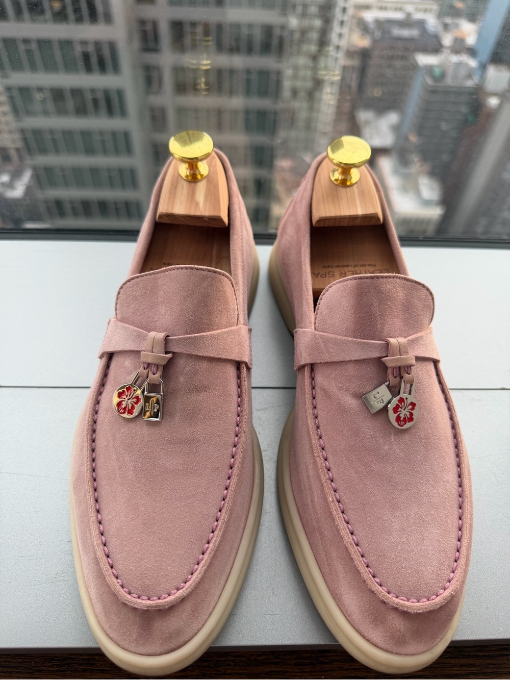 Loro Piana Pink Suede Cherry Blossom Summer Charm Walk Loafers